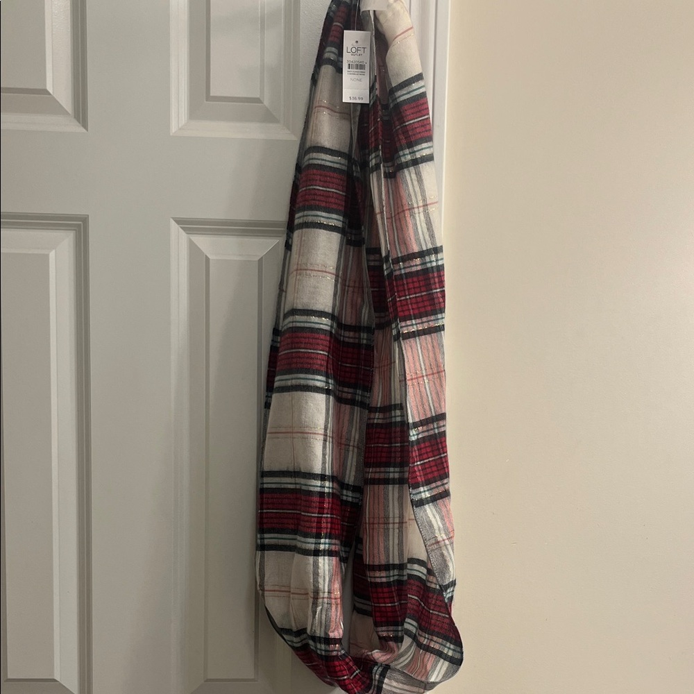 NWT LOFT Red and Cream Plaid Scarf
